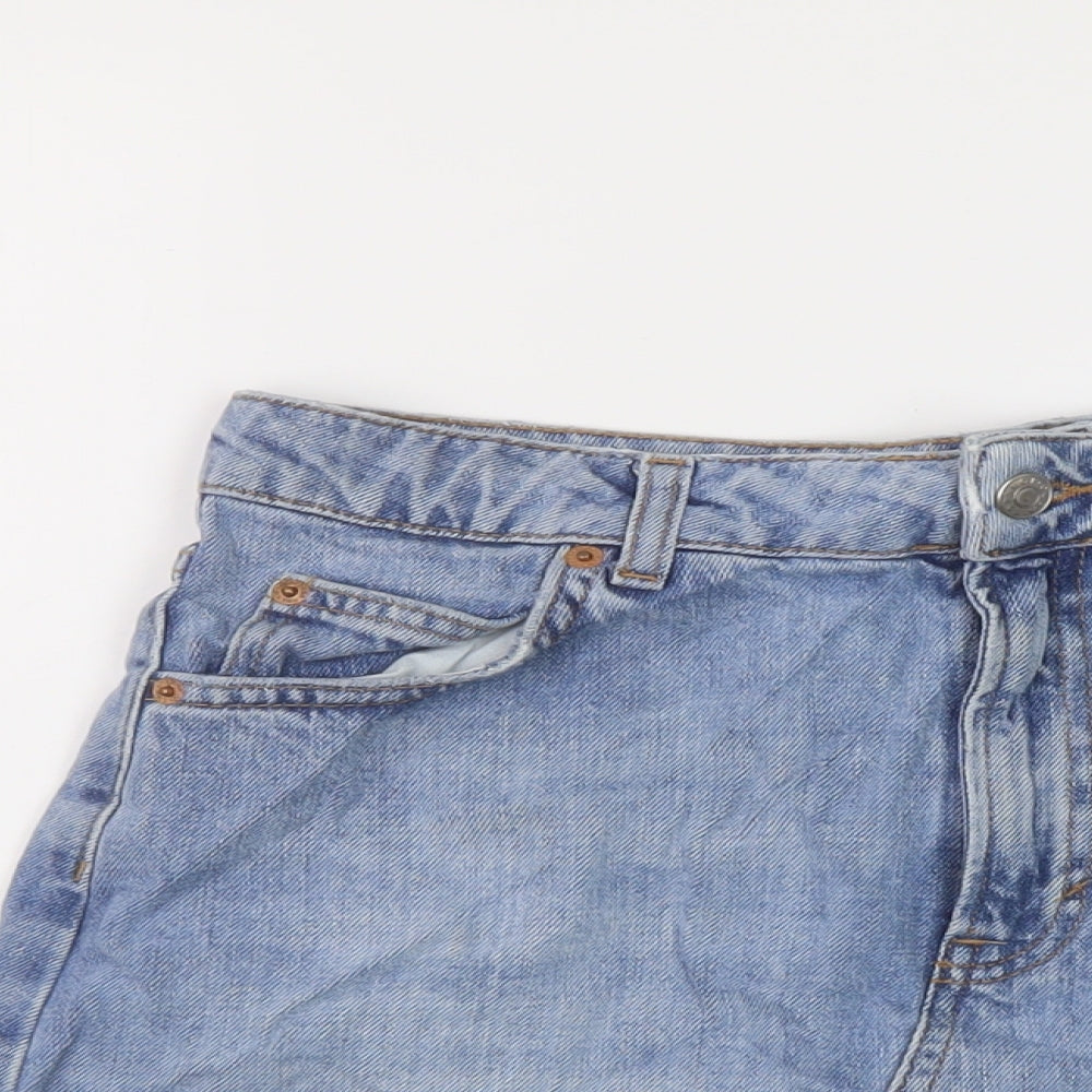 Topshop Womens Blue Cotton Mini Skirt Size 10 Button