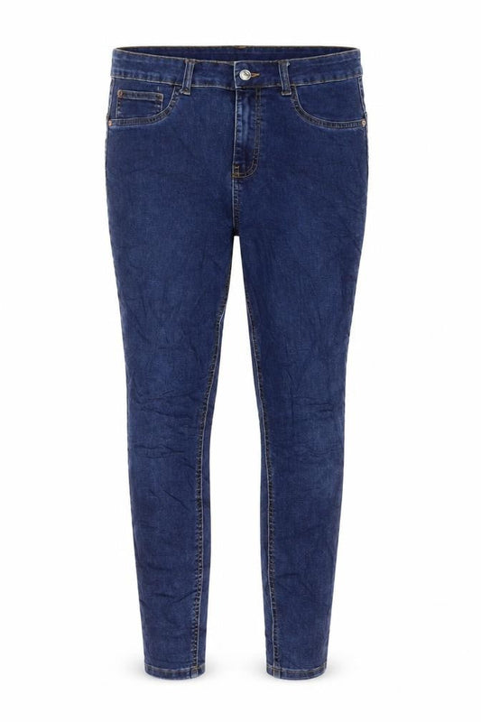 Front view of Denim & Co. women’s blue cotton skinny jeans, size UK 14, 27-inch leg regular button