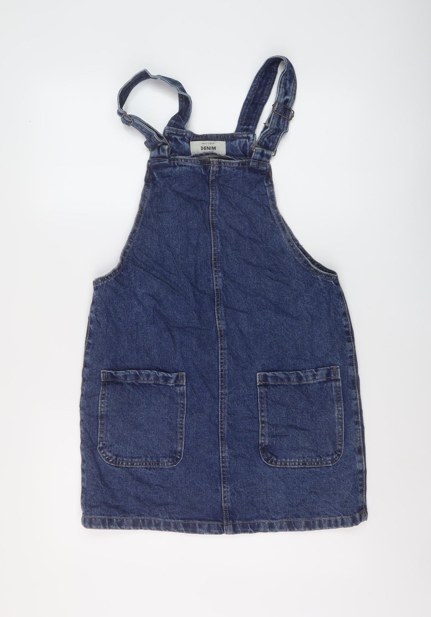 New Look Womens Blue Cotton Pinafore/Dungaree Dress Size 10 Square Neck Buckle