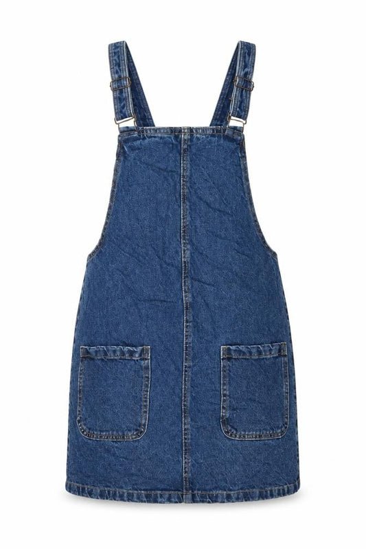 New Look Womens Blue Cotton Pinafore/Dungaree Dress Size 10 Square Neck Buckle
