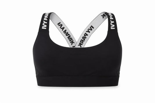 Front view of IVY PARK women’s black polyester cropped tank, size XS, round neck pullover