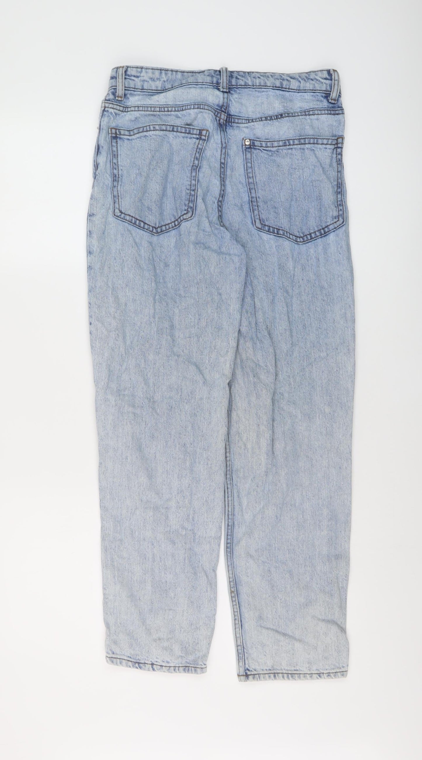 H&M Womens Blue Cotton Mom Jeans Size 8 L26 in Regular Button