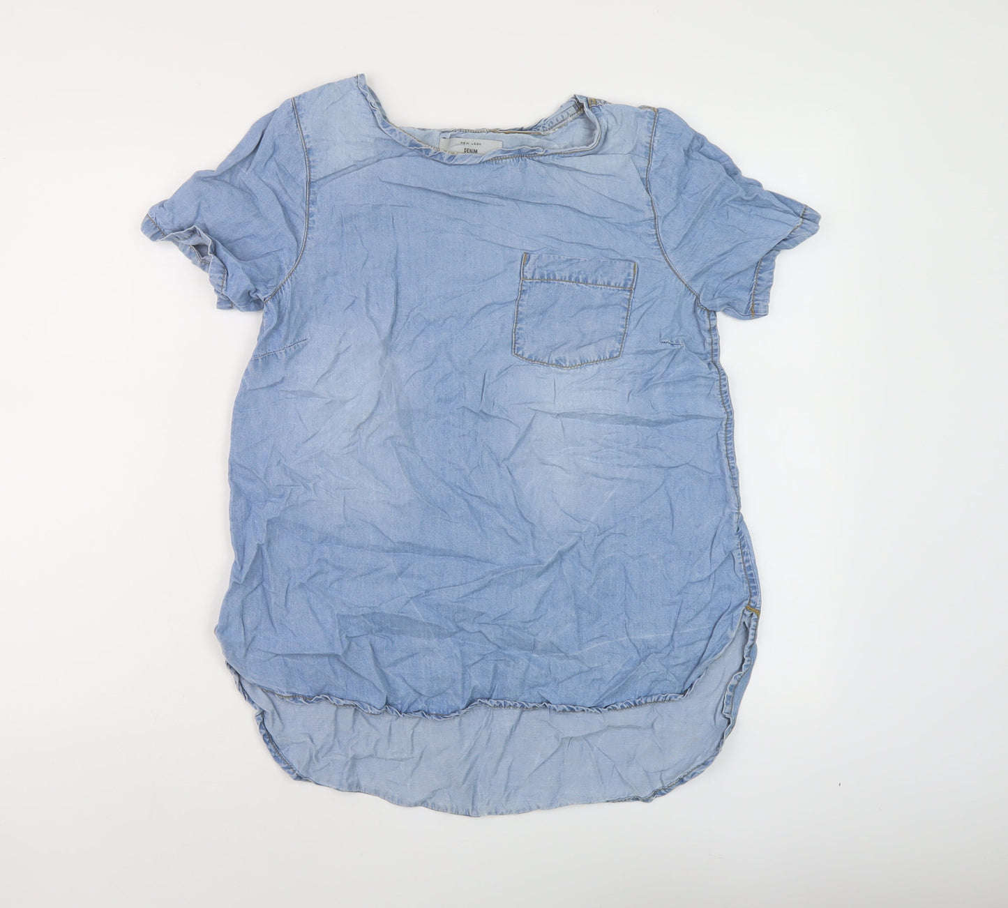 New Look Womens Blue Cotton Basic Blouse Size 10 Round Neck
