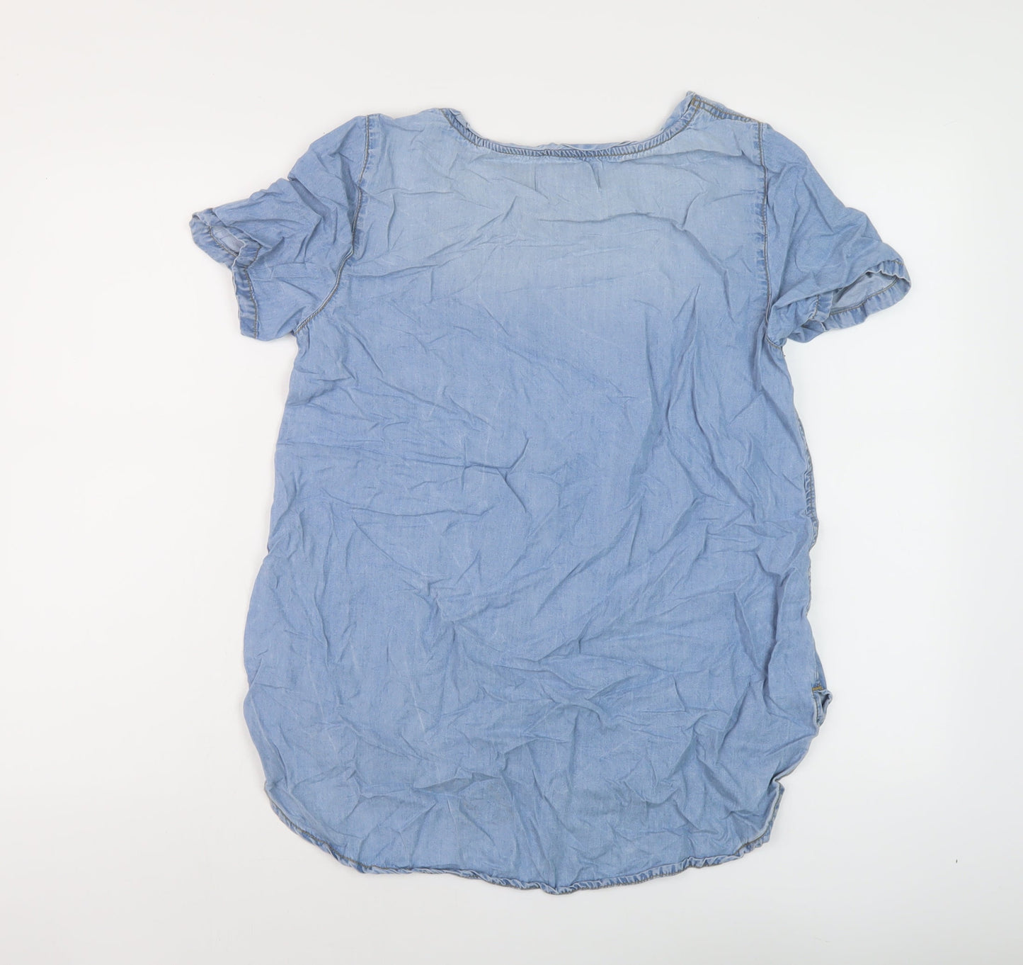 New Look Womens Blue Cotton Basic Blouse Size 10 Round Neck