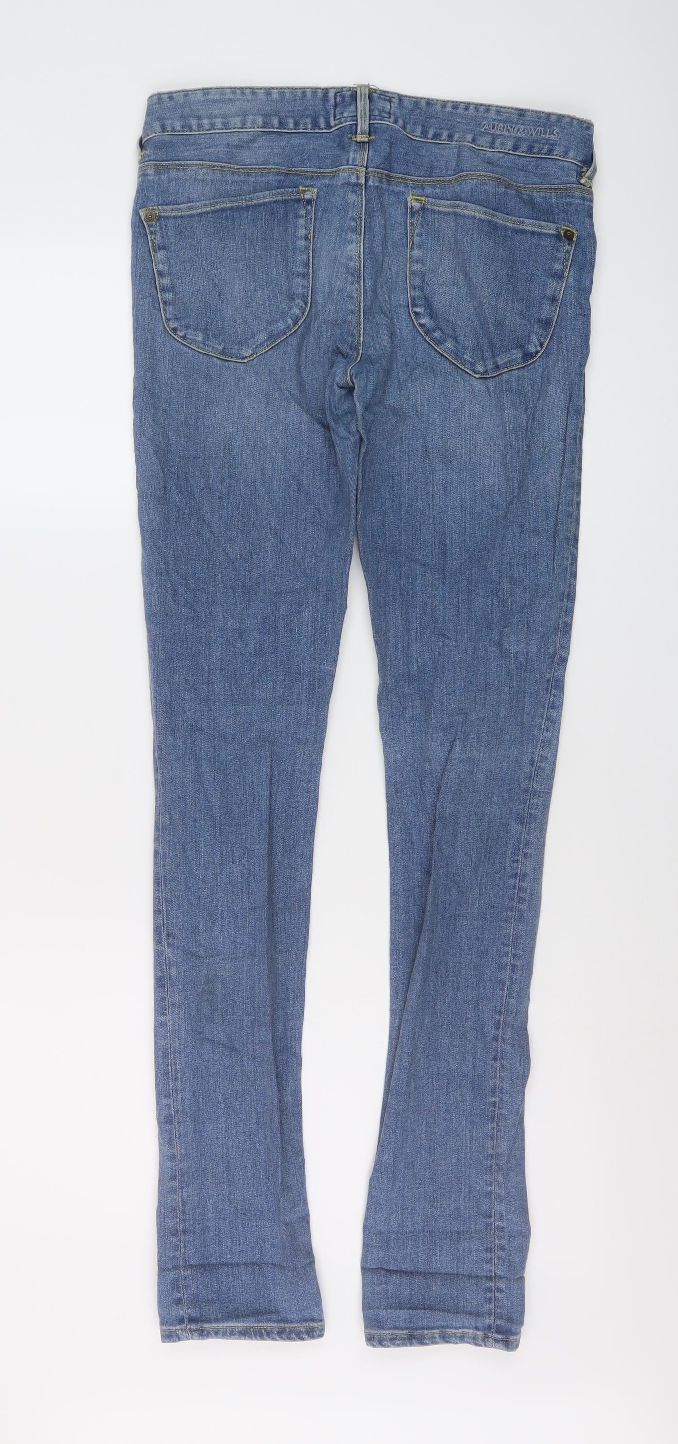 AUBIN & WILLS Mens Blue Cotton Skinny Jeans Size 30 in L32 in Slim Button