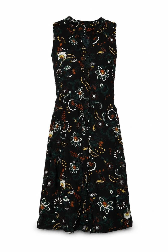 Per Una Womens Black Floral Viscose A-Line Size 8 V-Neck Button