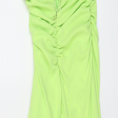 Zara Womens Green Polyester A-Line Size XS Halter Zip