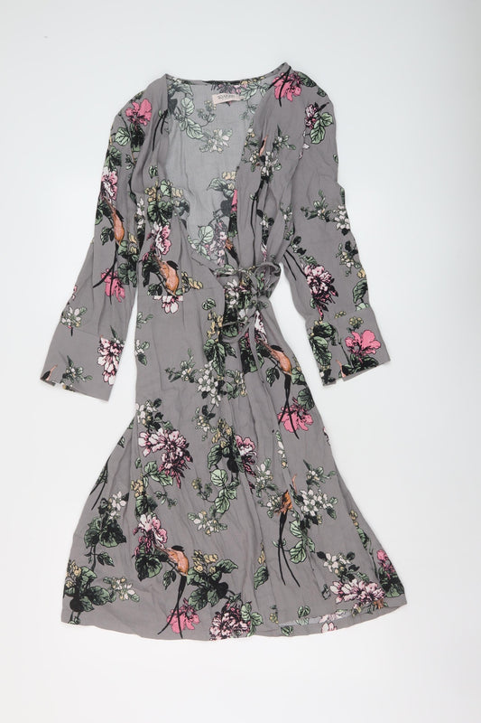 Soaked Womens Grey Floral Viscose Wrap Dress Size XS V-Neck Tie