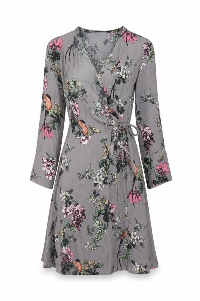 Soaked Womens Grey Floral Viscose Wrap Dress Size XS V-Neck Tie