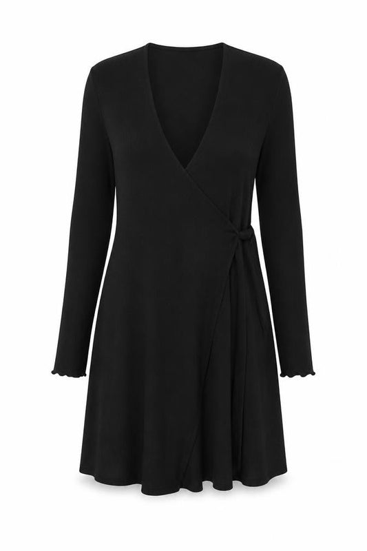 Topshop Womens Black Polyester Wrap Dress Size 10 V-Neck Tie