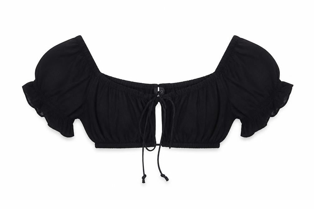 H&M Womens Black Cotton Cropped Blouse Size M Sweetheart