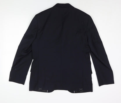 Back view of Autograph men’s blue wool jacket suit jacket, size 40, regular