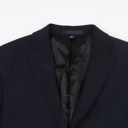 Close-up detail of Autograph men’s blue wool jacket suit jacket, size 40, regular