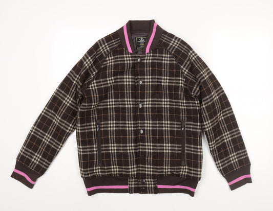 Two Percent Homme Mens Brown Check Bomber Jacket Jacket Size M Zip