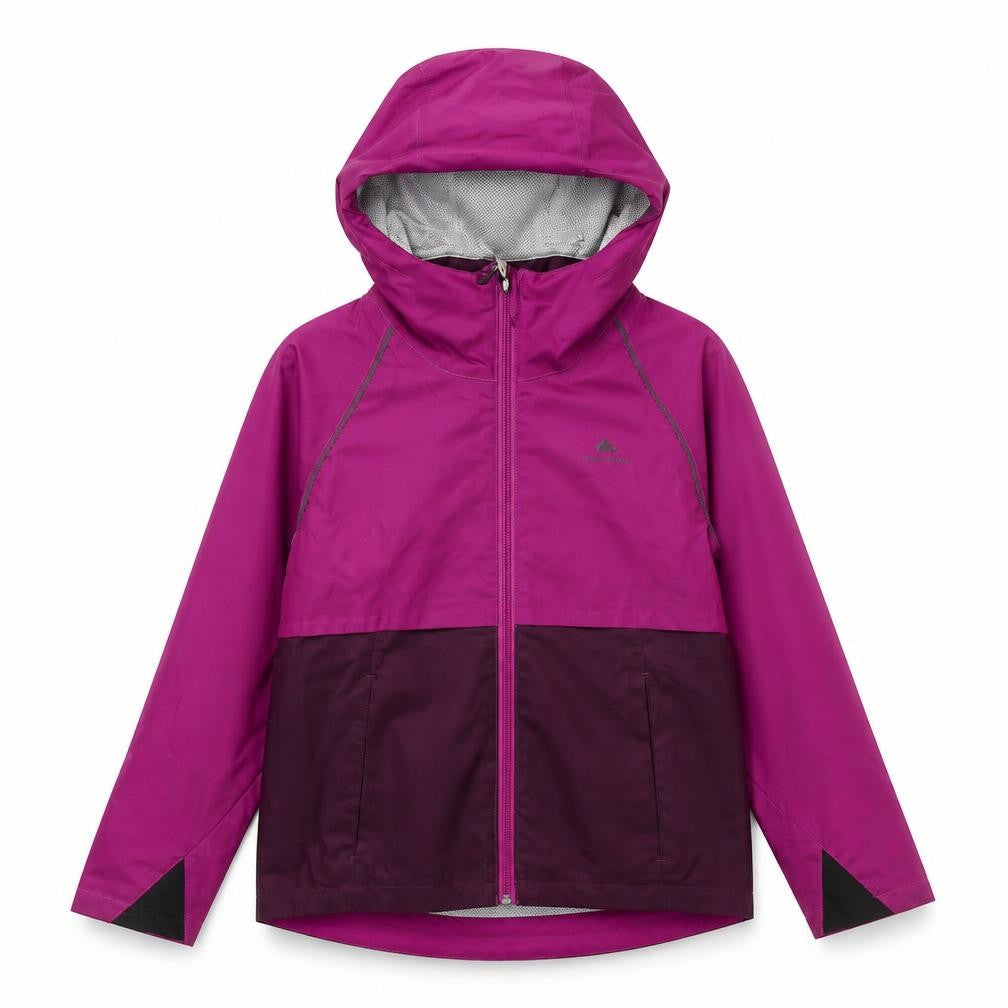 Quechua Girls Purple Colourblock Rain Coat Coat Size 7-8 Years Zip - Logo Waterproof