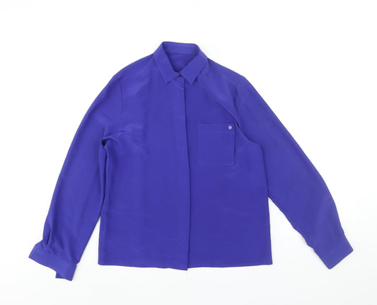 St Michael Womens Blue Polyester Basic Button-Up Size 10 Collared