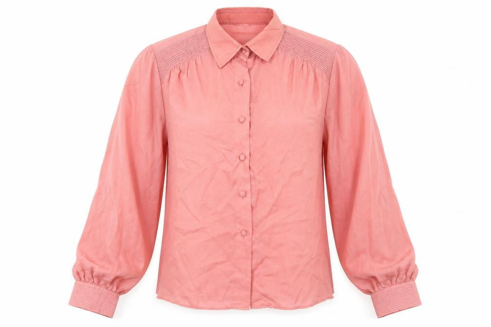 Janet Cotton Womens Pink Acetate Basic Blouse Size 12 Collared - Vintage