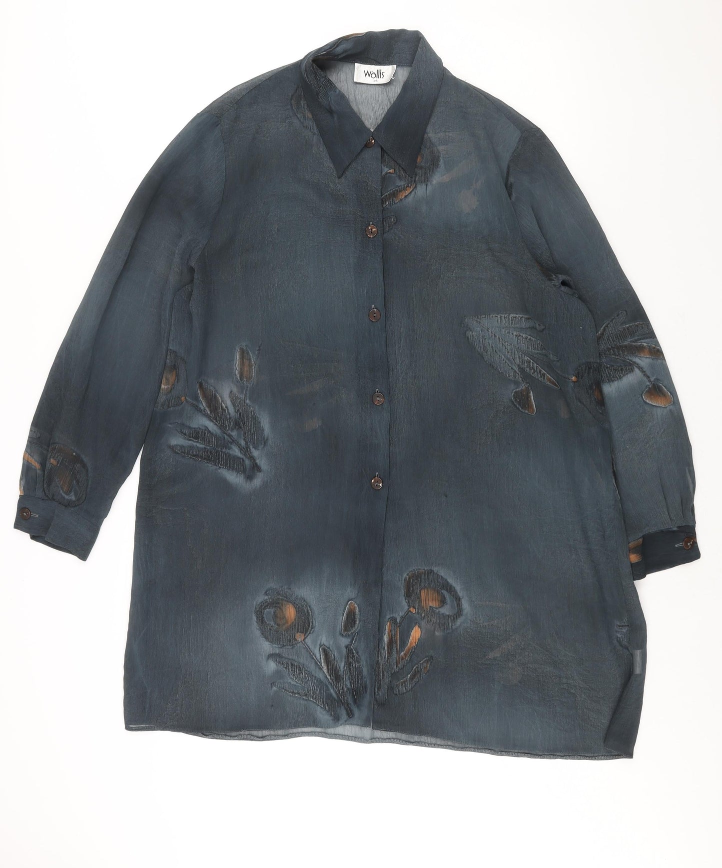 Wallis Womens Blue Geometric Polyester Tunic Button-Up Size 14 Collared - Semi Sheer