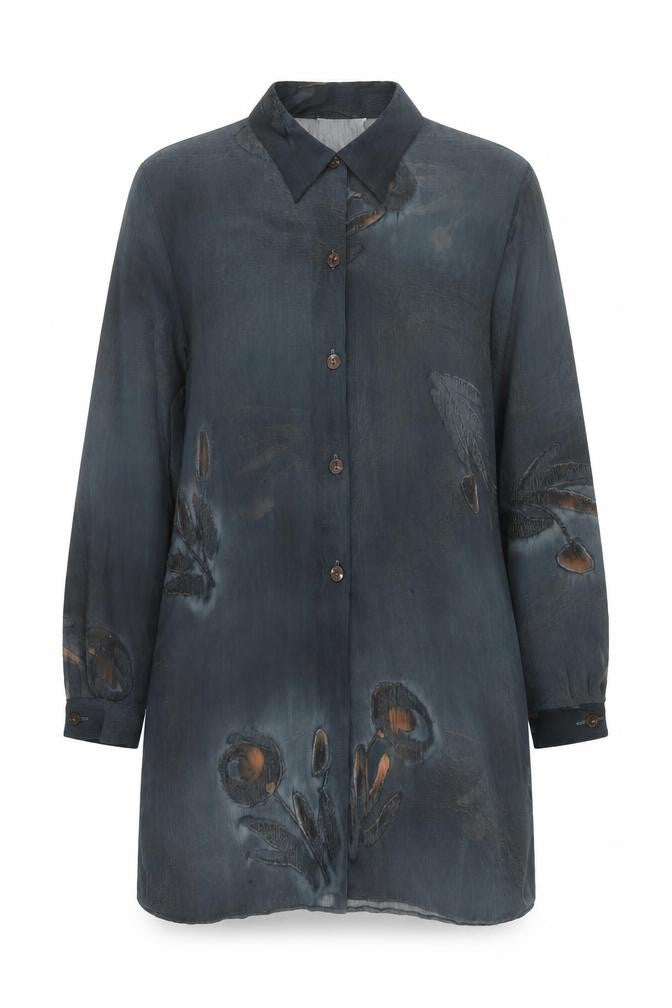 Wallis Womens Blue Geometric Polyester Tunic Button-Up Size 14 Collared - Semi Sheer