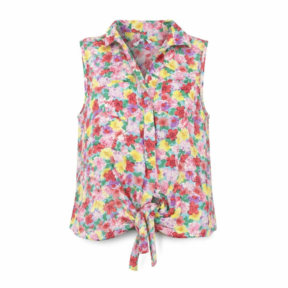 New Look Womens Multicoloured Floral Cotton Basic Button-Up Size 8 Collared - Sequin Detail Tie