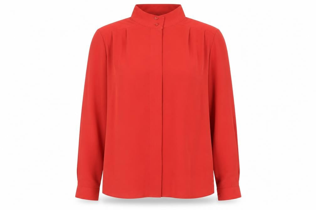 St Michael Womens Red Polyester Basic Button-Up Size 10 Mock Neck