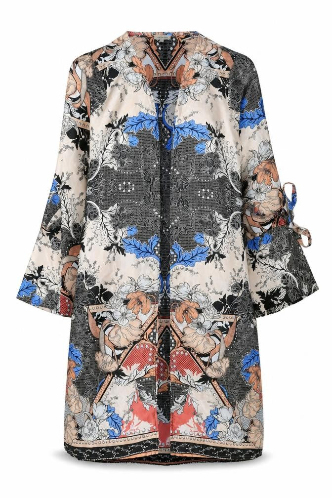 River Island Womens Multicoloured Geometric Polyester Kimono Blouse Size 8 V-Neck - Sleeve Tie Detail