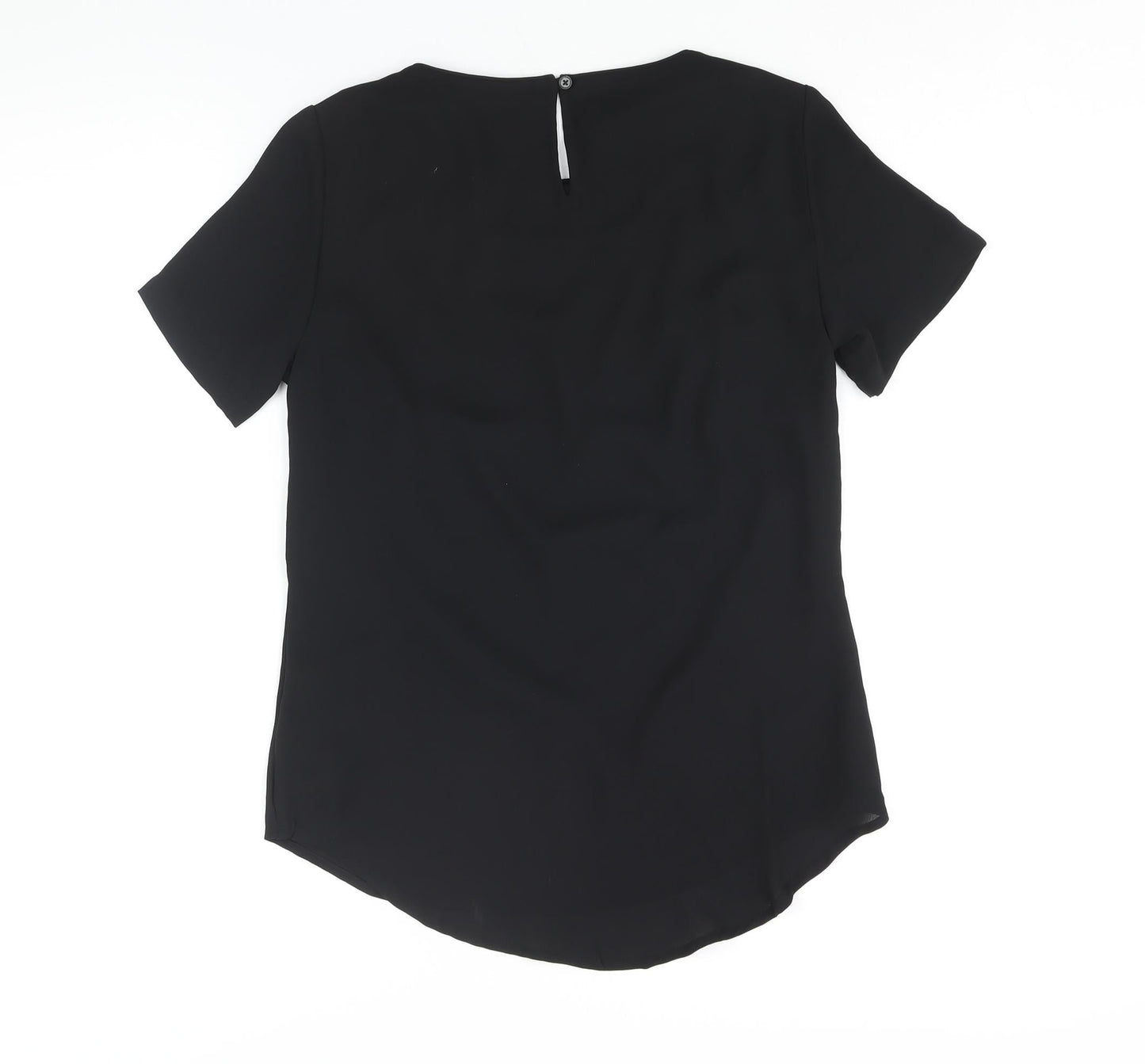 Marks and Spencer Womens Black Polyester Basic Blouse Size 10 Round Neck - Floral Rhinestone