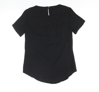 Marks & Spencer Womens Black Polyester Basic Blouse Size 10 Round Neck - Floral Rhinestone