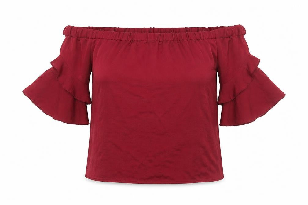 QED London Womens Red Polyester Basic Blouse Size 8 Off the Shoulder - Frill