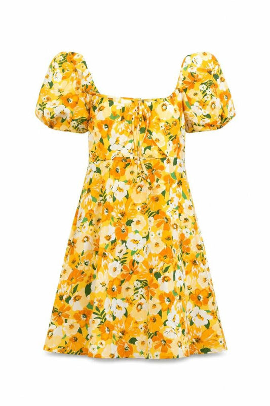 Divided by H&M Womens Orange Floral Polyester A-Line Size 12 Scoop Neck Tie - Cut Out Bodice