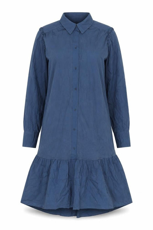 Zara Womens Blue Cotton Shirt Dress Size M Collared Button - Frill