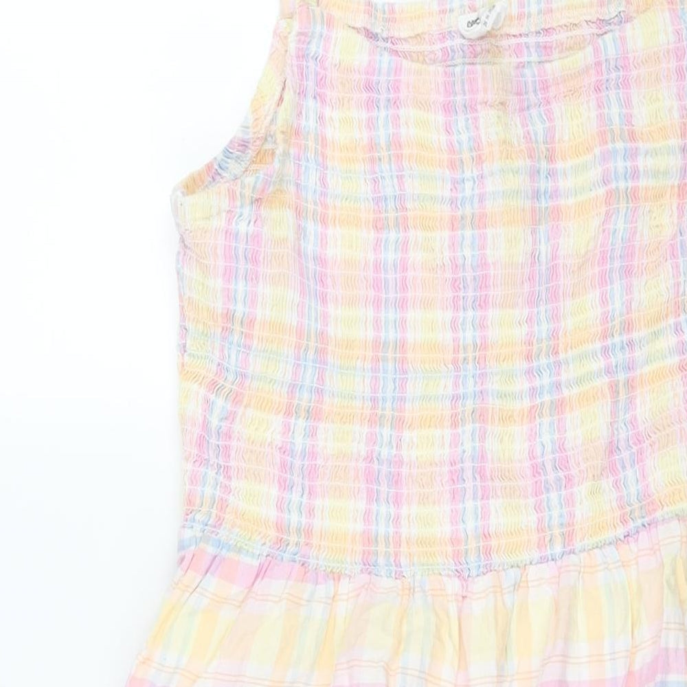 Cotton On Womens Multicoloured Check Cotton Shift Size L Square Neck Pullover - Rouched Bodice
