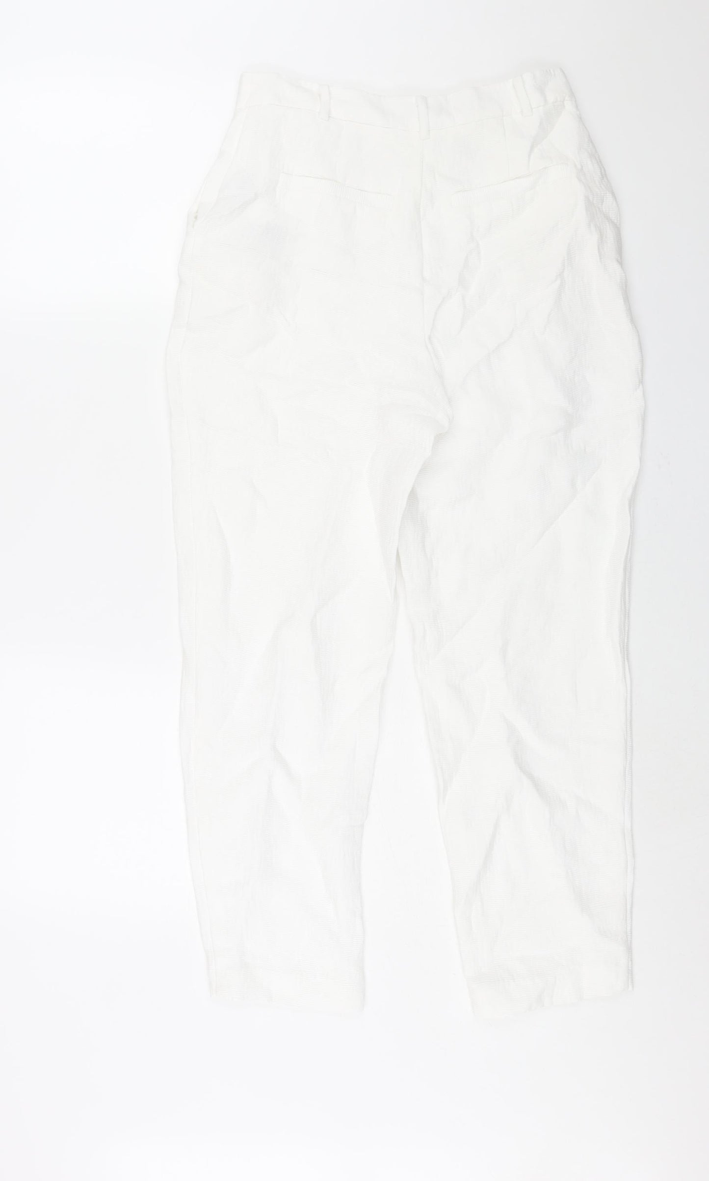 NA-KD Womens White Viscose Trousers Size 8 L28 in Regular Zip - Textured