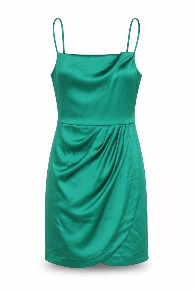 Zara Womens Green Polyester Mini Size XS Square Neck Zip - Draped Detail