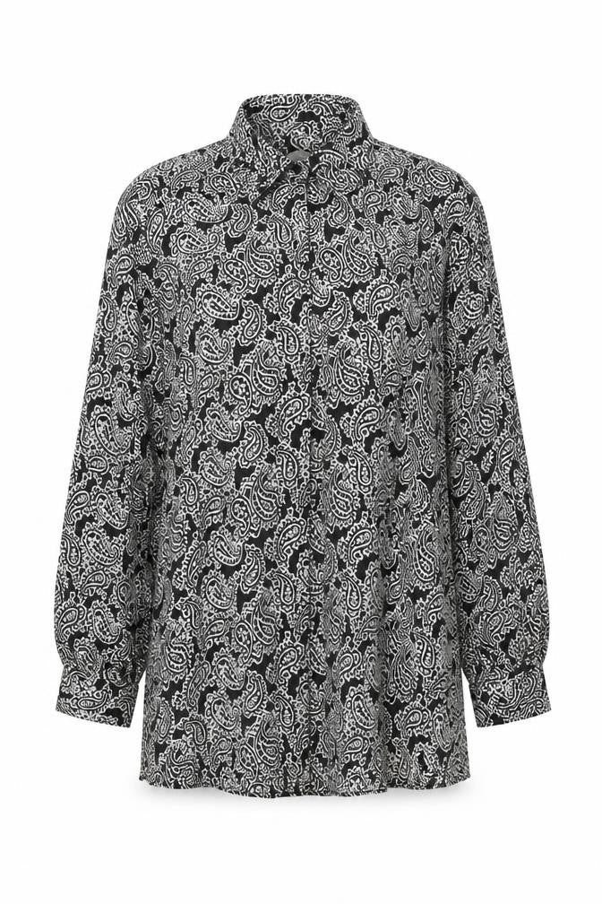 H&M Womens Black Geometric Viscose Shift Size S Collared Pullover