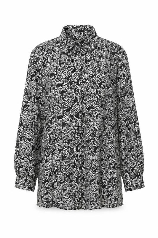 H&M Womens Black Geometric Viscose Shift Size S Collared Pullover