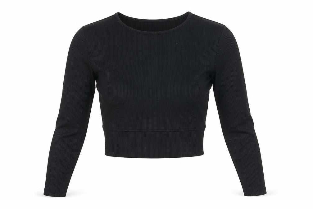 Divided by H&M Womens Black Polyester Cropped Blouse Size S Round Neck - Ribbed