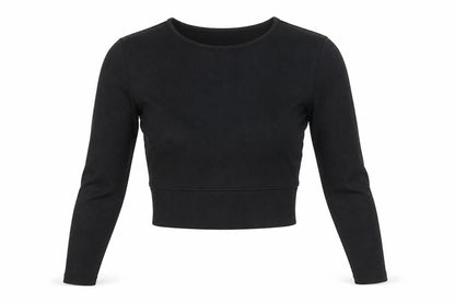 Divided by H&M Womens Black Polyester Cropped Blouse Size S Round Neck - Ribbed