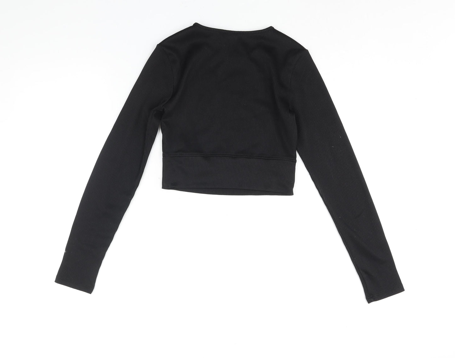 Divided by H&M Womens Black Polyester Cropped Blouse Size S Round Neck - Ribbed