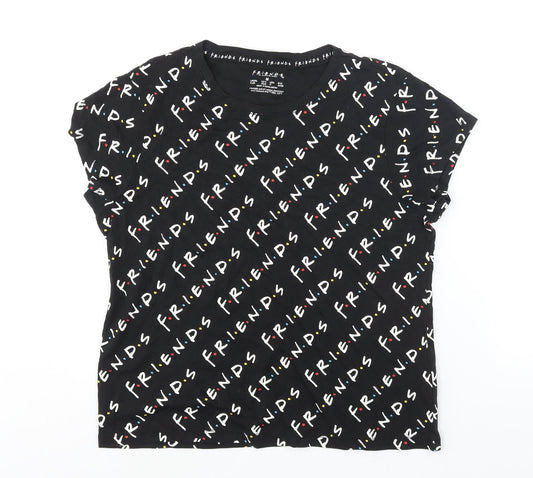 Friends Womens Black Geometric Cotton Basic T-Shirt Size 8 Crew Neck - Friends Logo Print