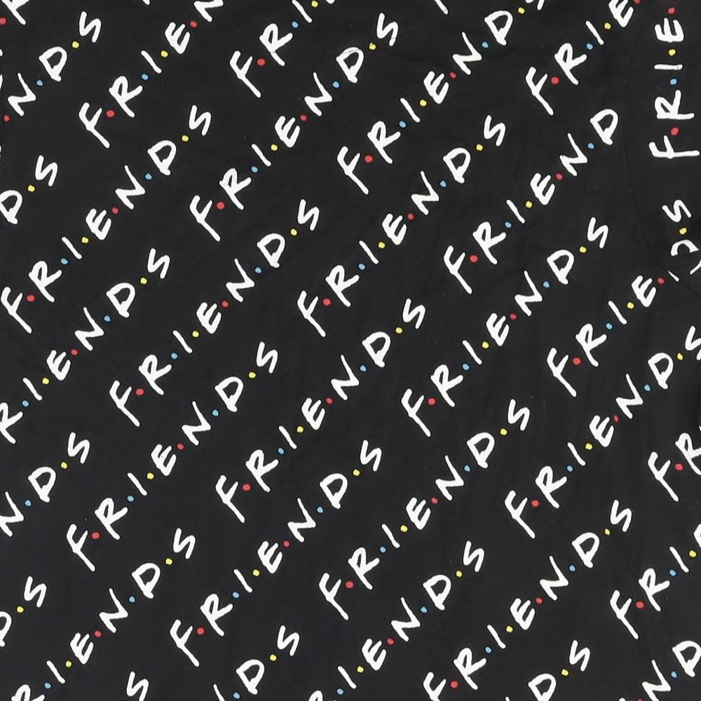 Friends Womens Black Geometric Cotton Basic T-Shirt Size 8 Crew Neck - Friends Logo Print