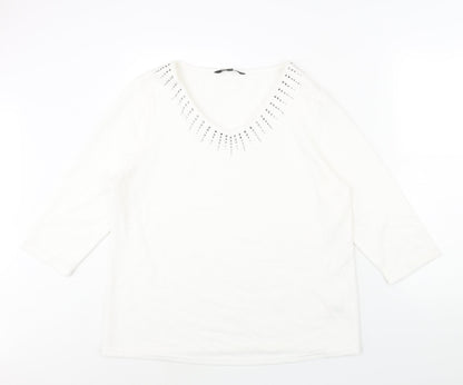 Bonmarché Womens White Polyester Basic Blouse Size 18 V-Neck - Stud Detail