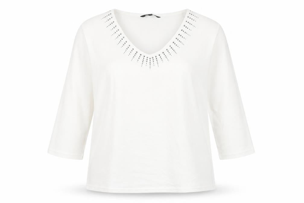 Bonmarché Womens White Polyester Basic Blouse Size 18 V-Neck - Stud Detail