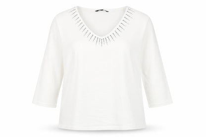 Bonmarché Womens White Polyester Basic Blouse Size 18 V-Neck - Stud Detail