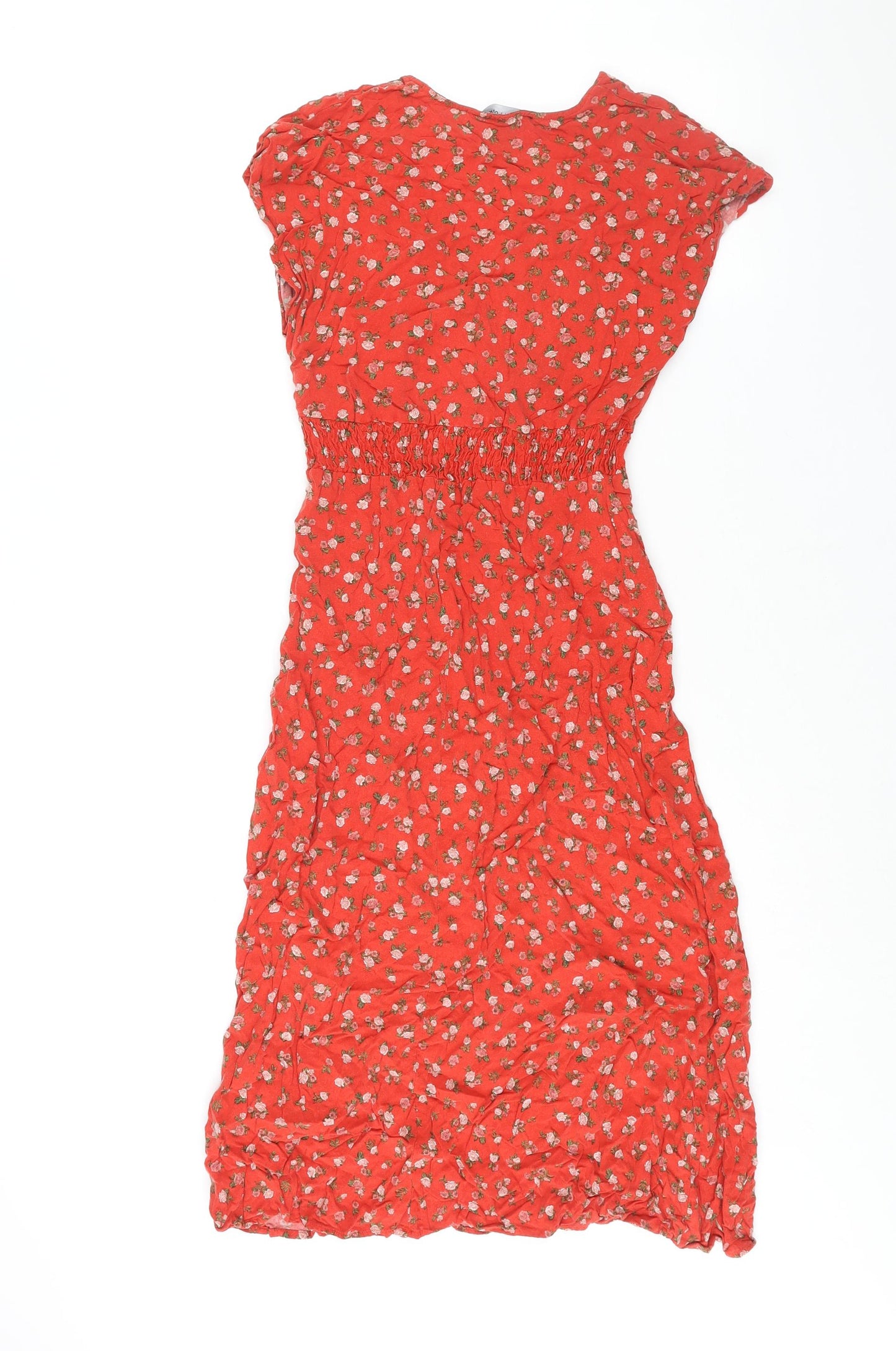 New Look Womens Red Floral Viscose Shift Size 6 V-Neck Pullover