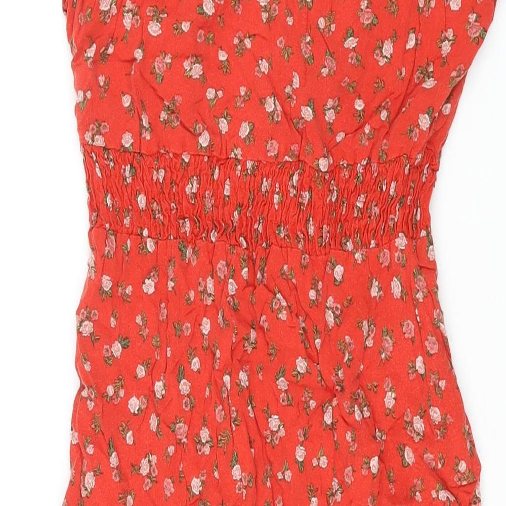 New Look Womens Red Floral Viscose Shift Size 6 V-Neck Pullover