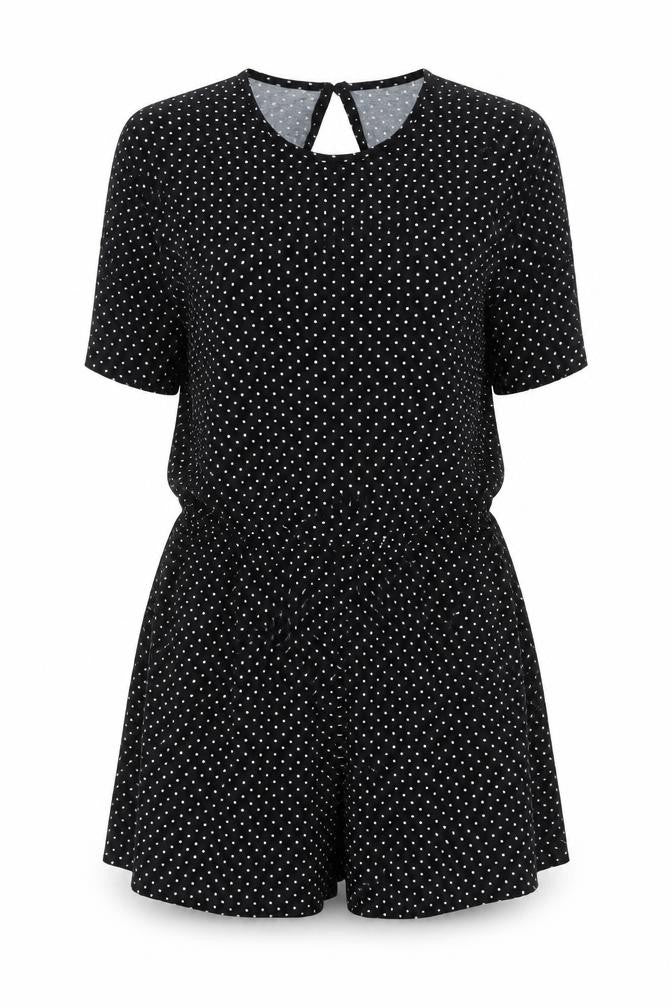 ASOS Womens Black Polka Dot Viscose Playsuit One-Piece Size 8 Button - Open Back