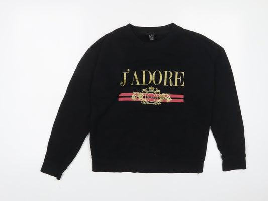 New Look Womens Black Cotton Pullover Sweatshirt Size 8 Pullover - J'adore