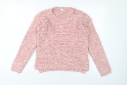 Next Womens Pink Crew Neck Polyester Pullover Jumper Size 12