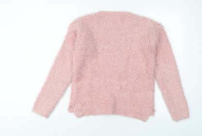 Next Womens Pink Crew Neck Polyester Pullover Jumper Size 12